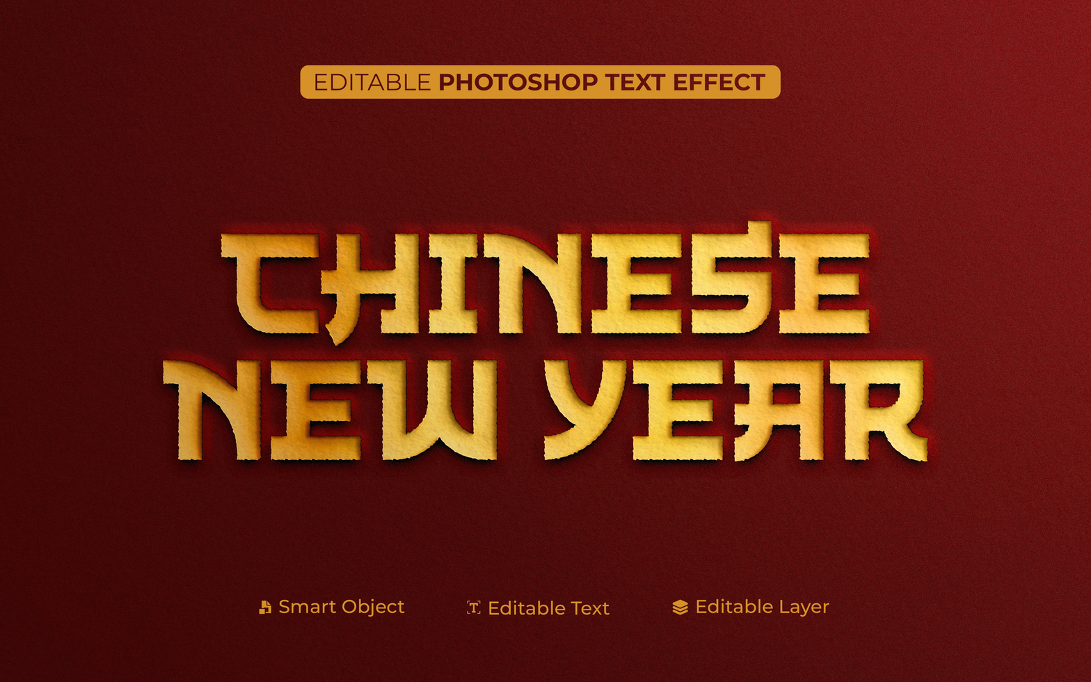Chinese New Year Gradient Gold Editable Text Effect In Paper Cut Style psd