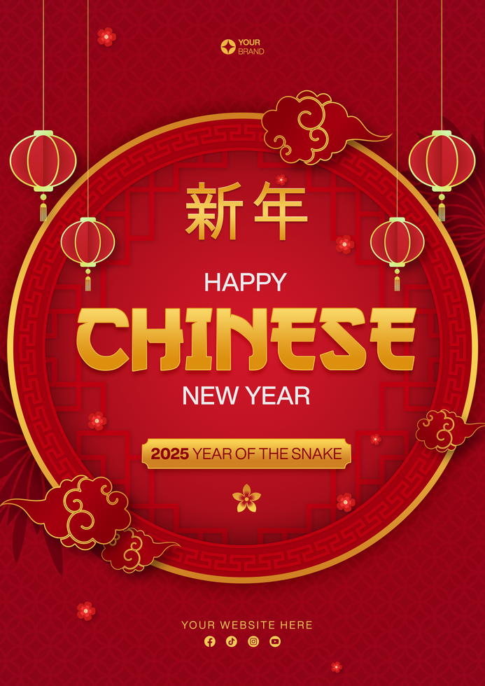 Chinese New Year Poster Template Design in Red Background psd