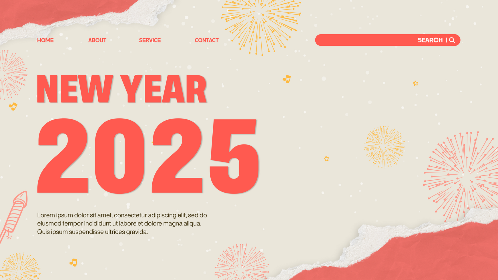 Greeting New Year 2025 Landing Page Template With Ripped Paper psd