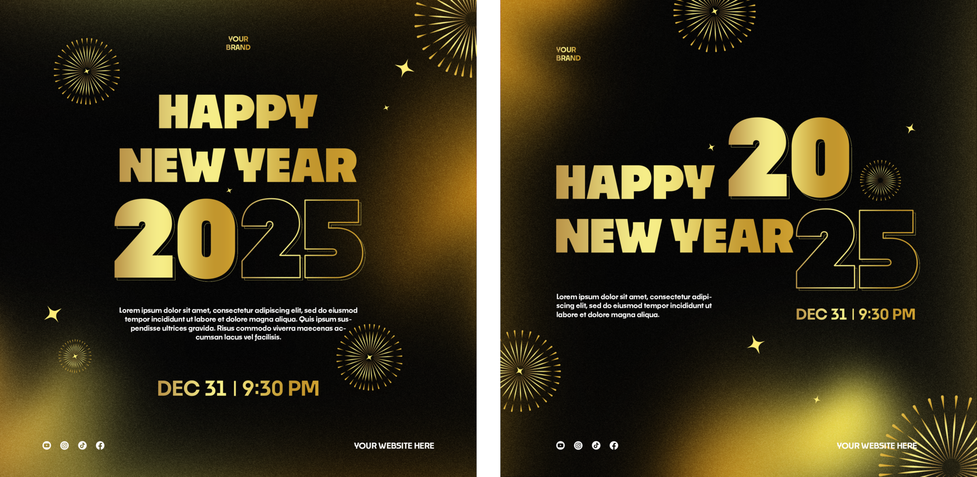 Gradient Happy New Year 2025 Social Media Post Template Design Set Collection psd