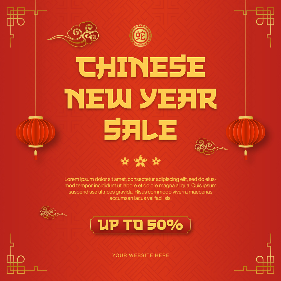 Chinese New Year Greetings Social Media Post Template Design in Red Background psd