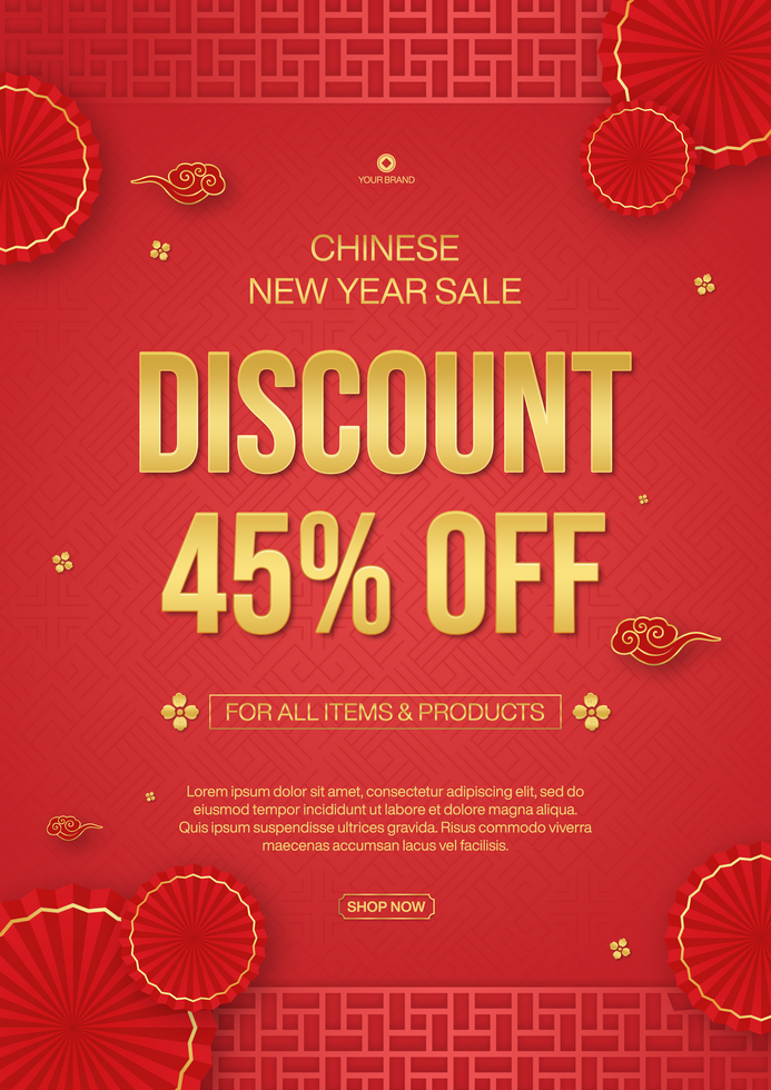 Chinese new year sale discount poster template design in red background psd
