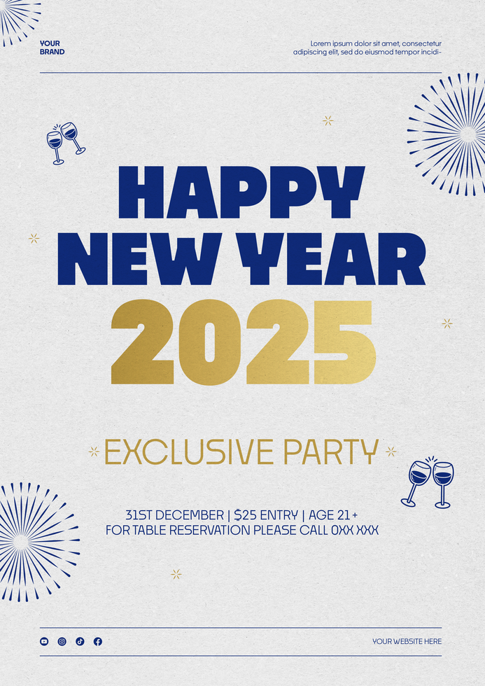 Happy New Year 2025 Poster Template Design With Firework Ornament psd