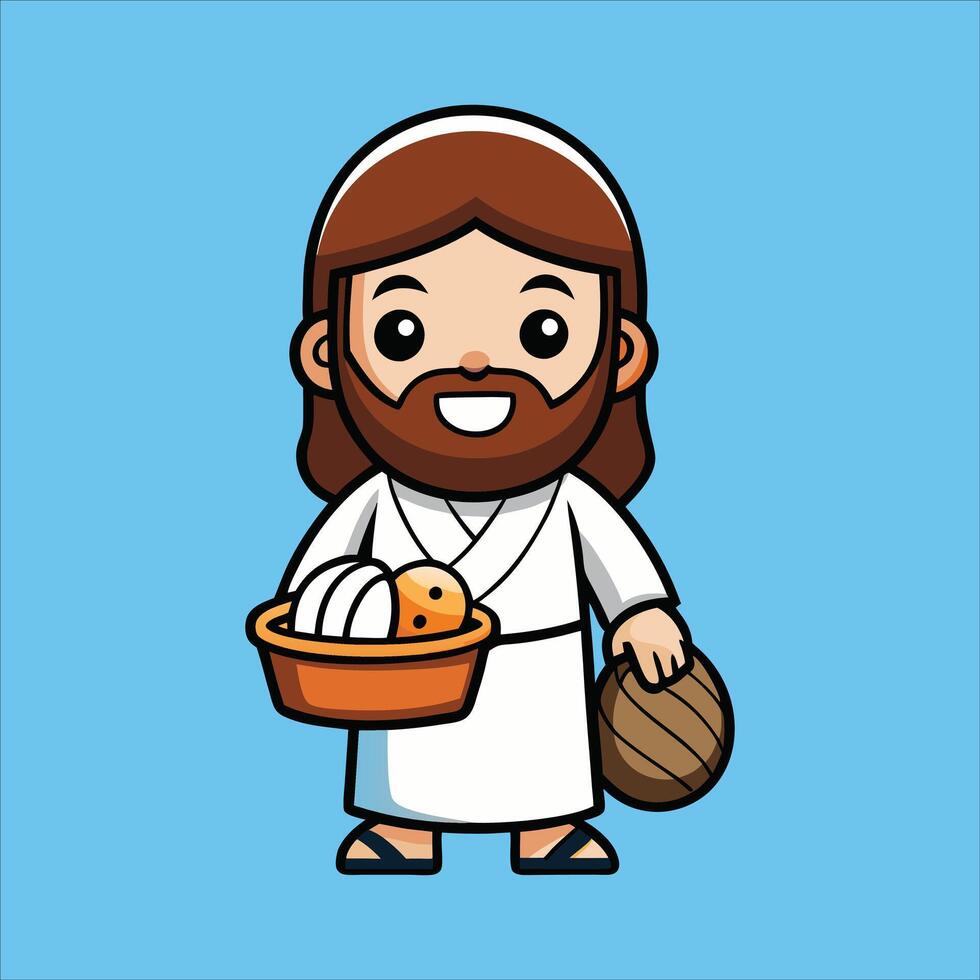 Jesus With Bread Fish. vector