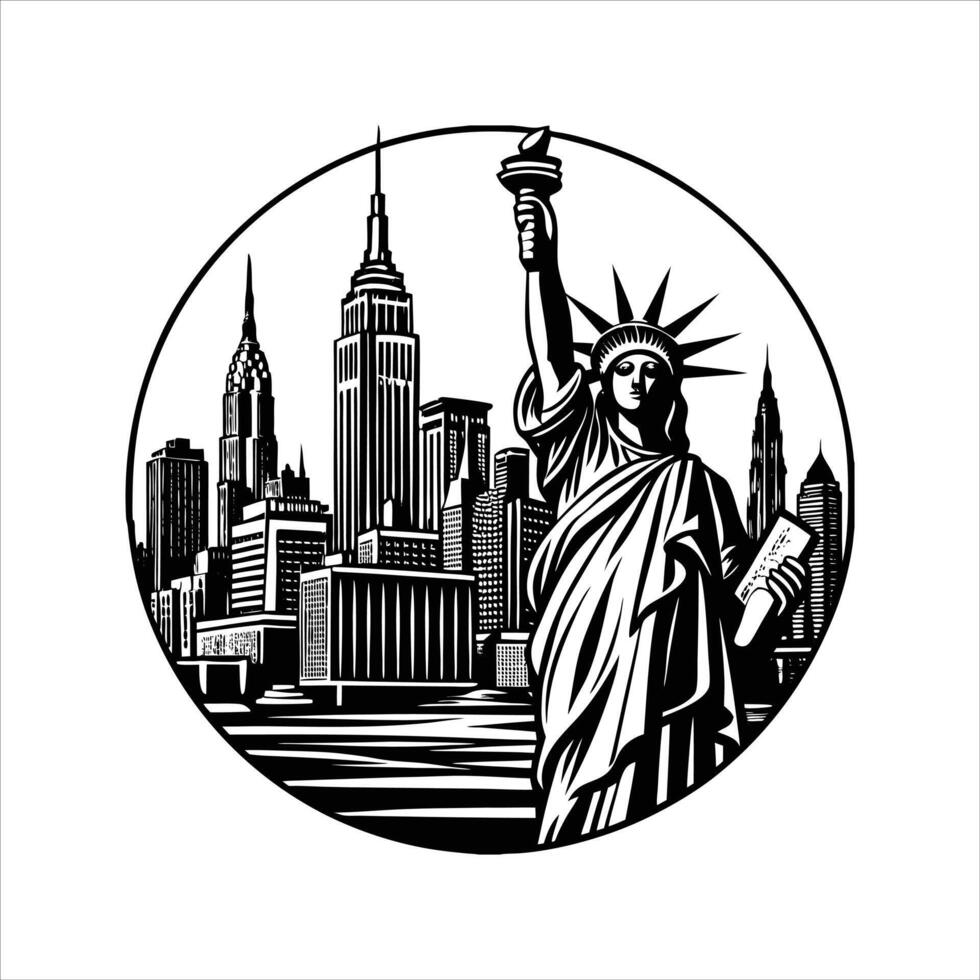 New York City Skyline with Iconic Landmarks vector