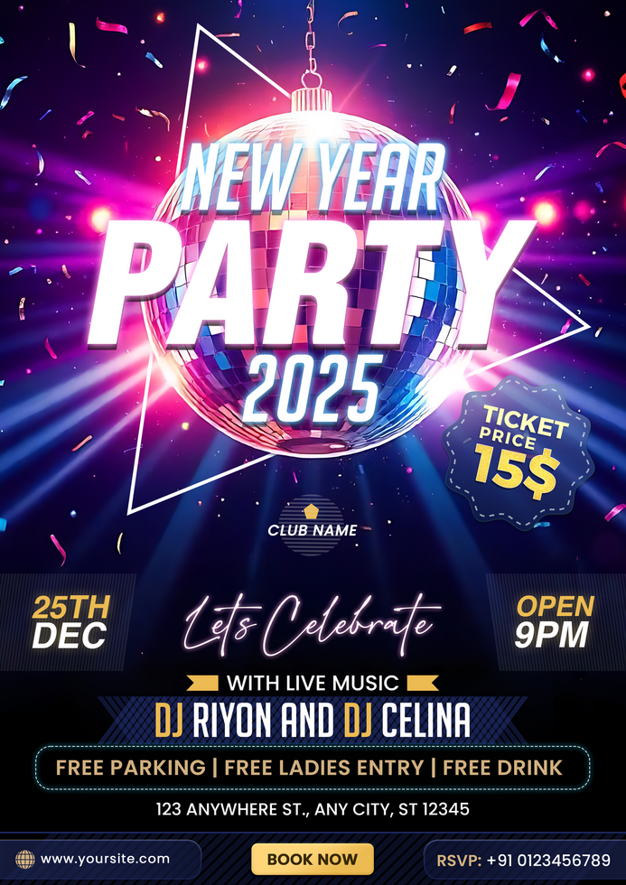Modern New year party invitation template design psd