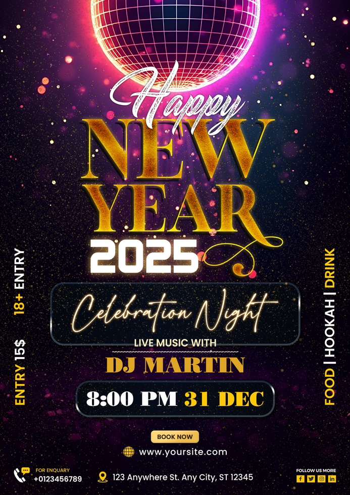 Happy New Year party invitation template design psd