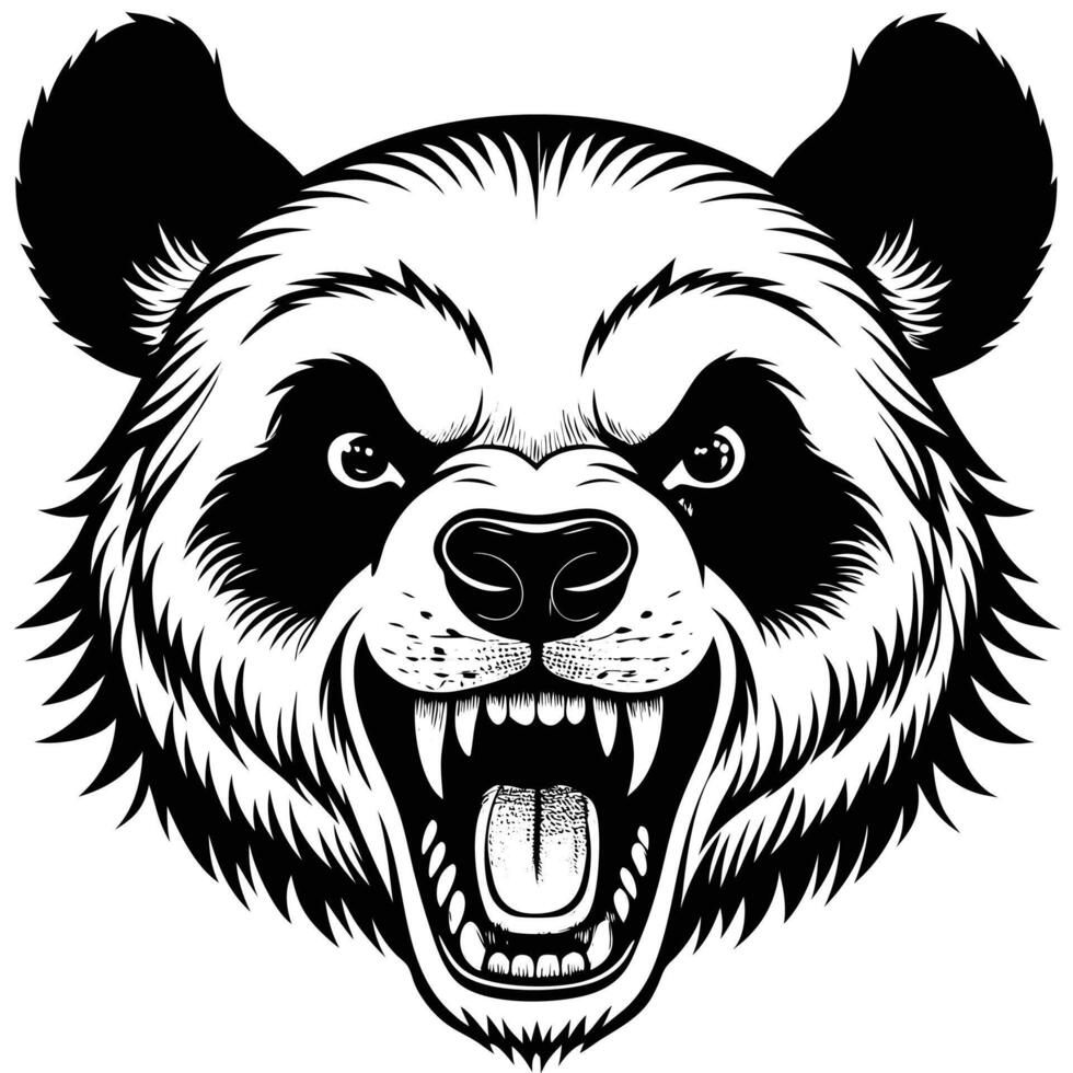 a black and white illustration of a panda bear head vector