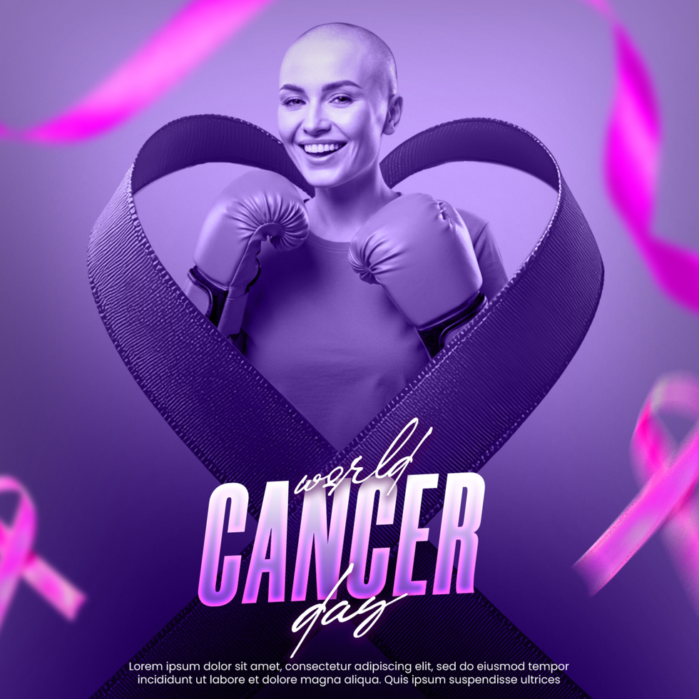 world Cancer day poster template Cancer patient wearing glove and fight with cancer psd