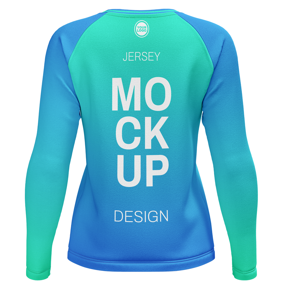 Back view women v neck raglan long sleeve jersey mockup psd