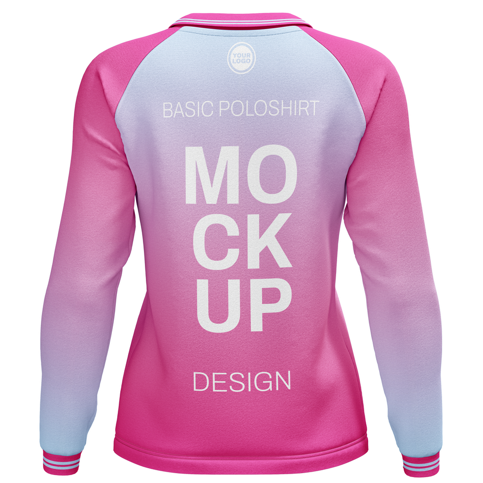 Back view women raglan poloshirt long sleeve jersey mockup psd