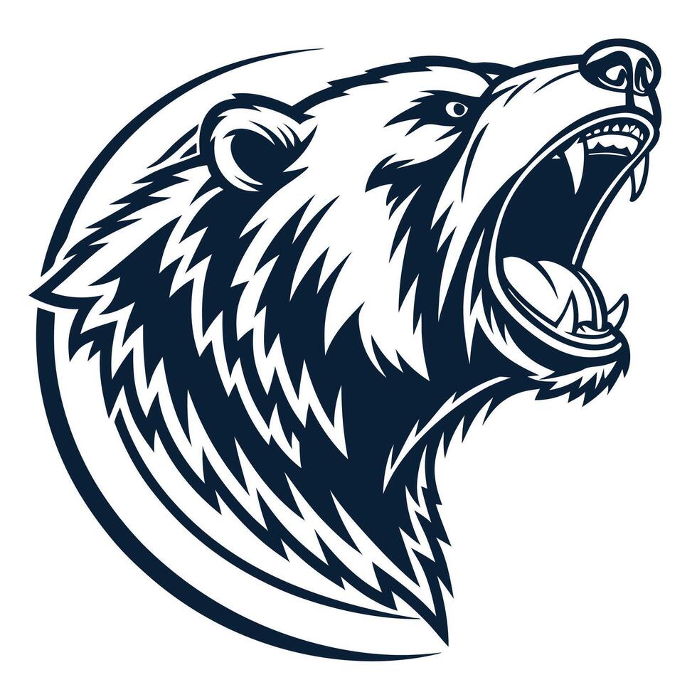 a bear head with its mouth open and its teeth showing vector