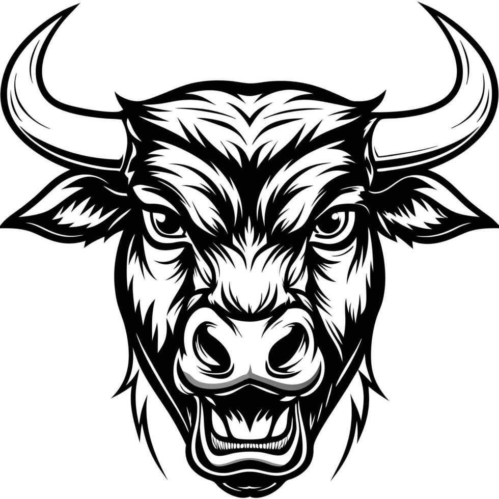 an angry bull head with horns on a white background vector
