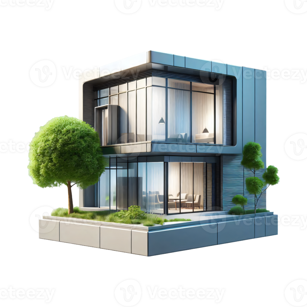 modern house with tree and grass on the ground png