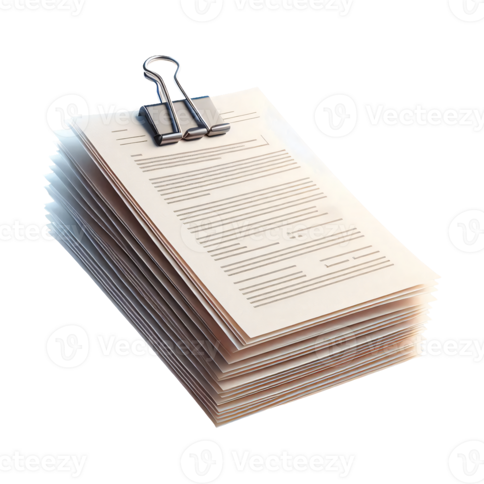 a stack of papers with a clip on it png