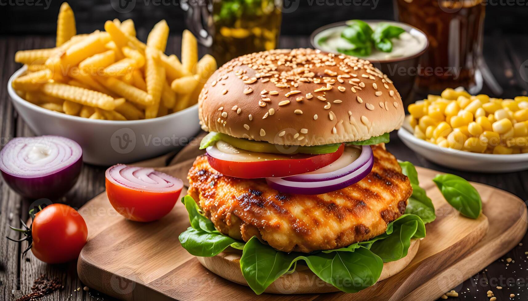 Grilled Chicken Burger with Fresh Vegetables photo