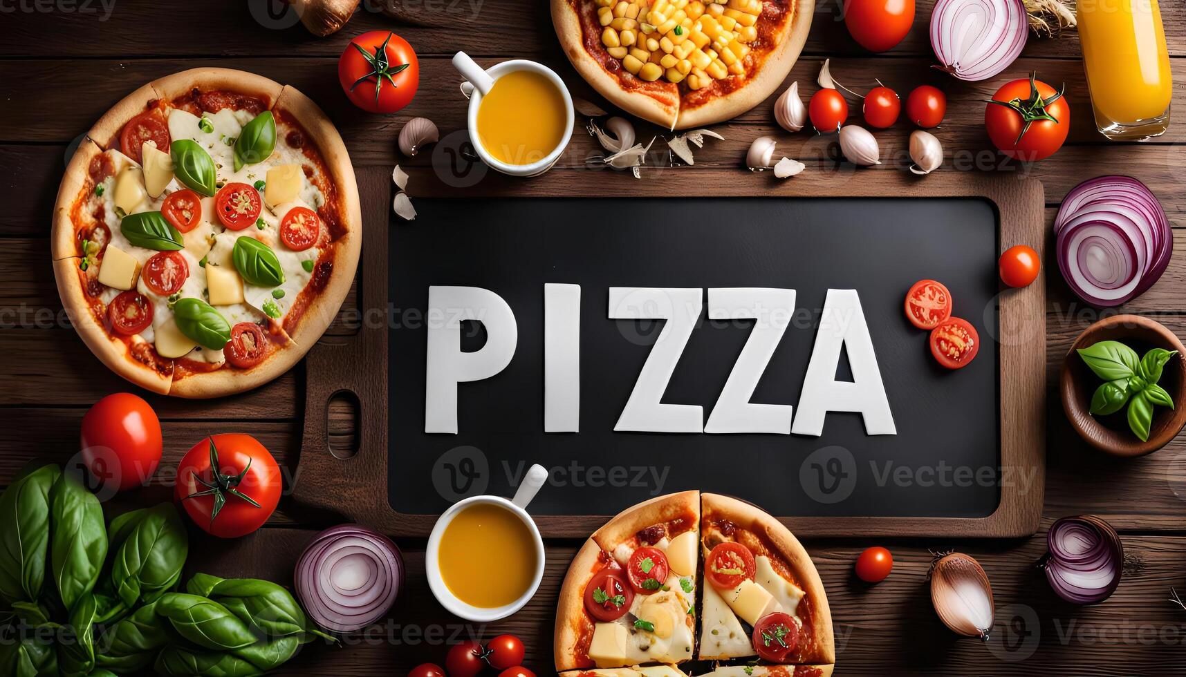 Pizza Ingredients on a Wooden Table photo