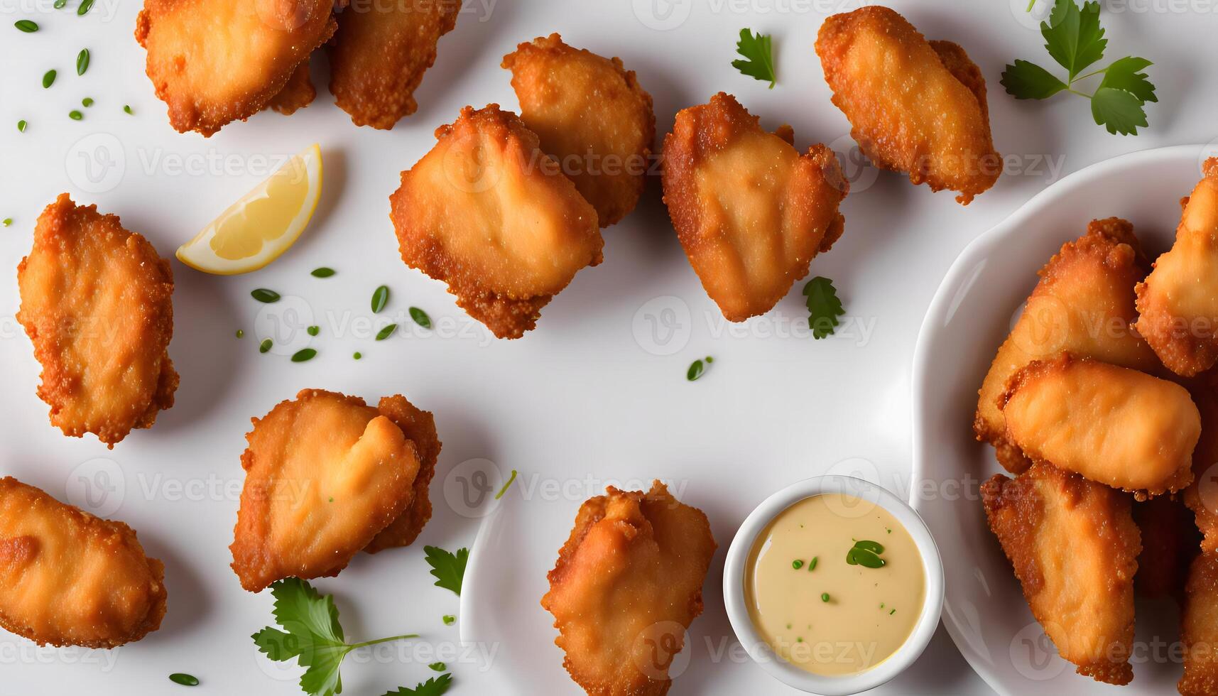 Golden Fried Chicken Nuggets with Lemon and Parsley photo