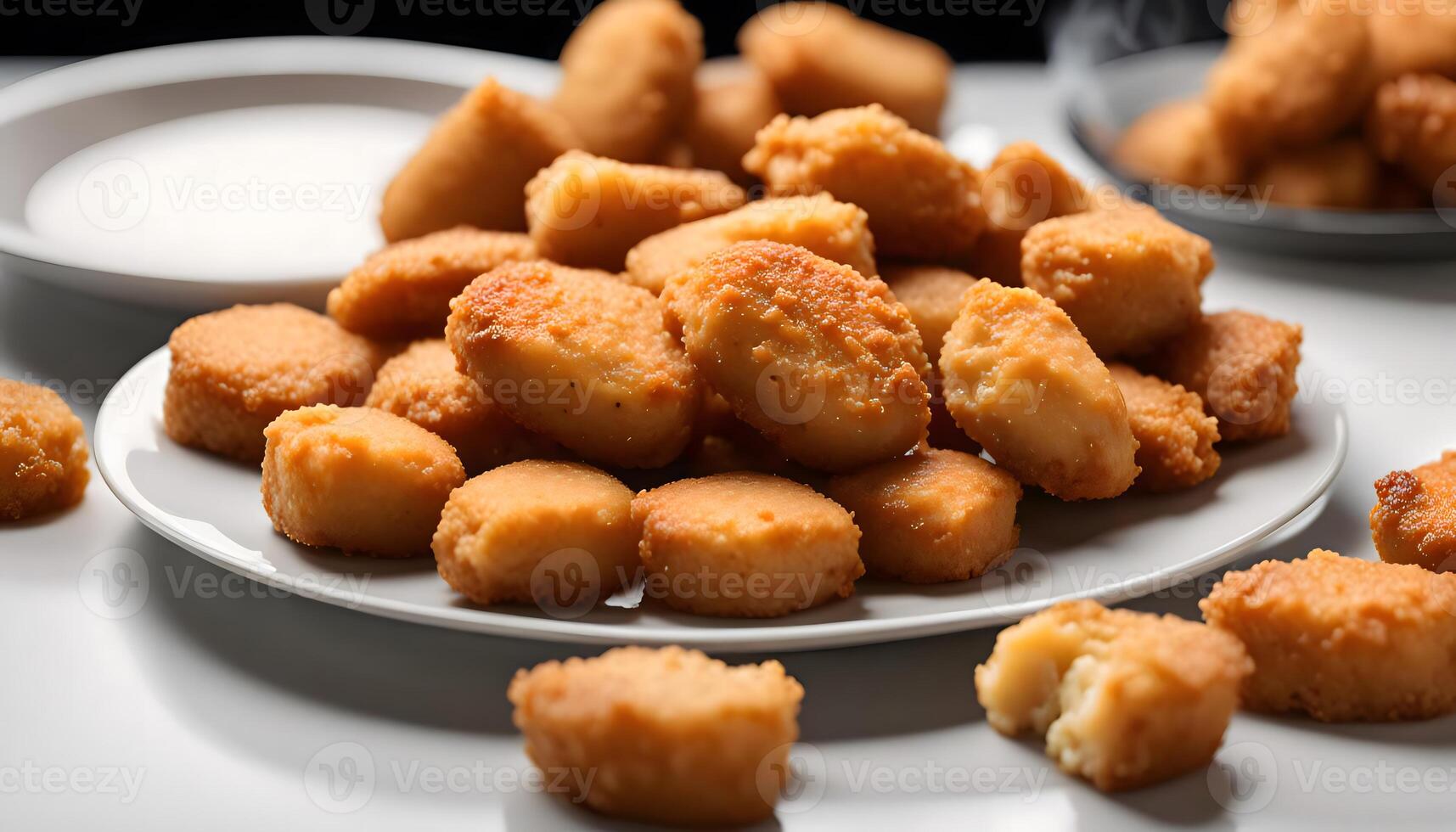 Close-up of a Plate Full of Crispy Golden Chicken Nuggets photo