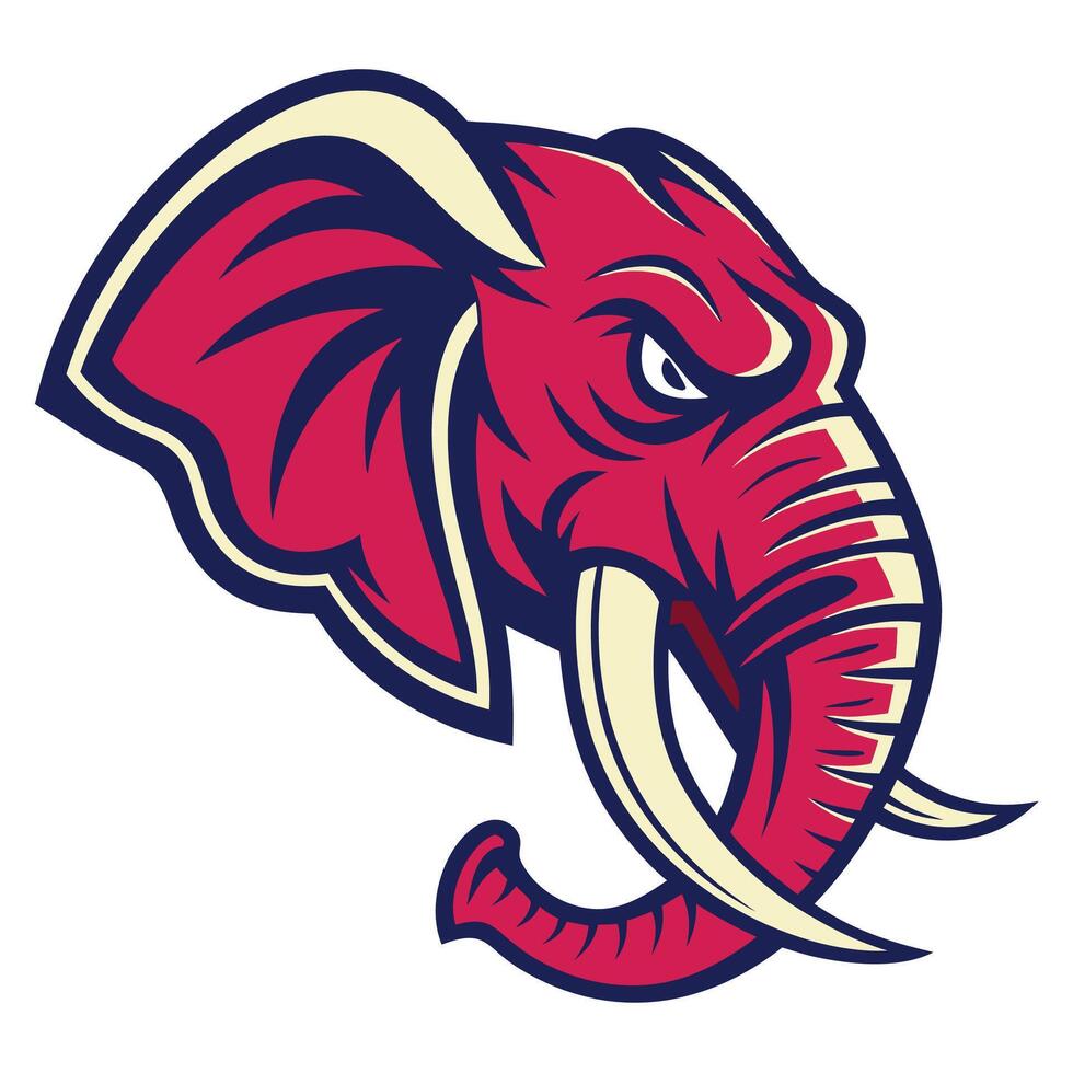 an elephant head with tusks and a red and blue color scheme vector