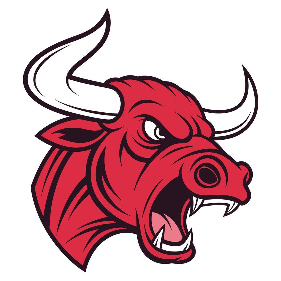 the head of a red bull is shown on a white background vector