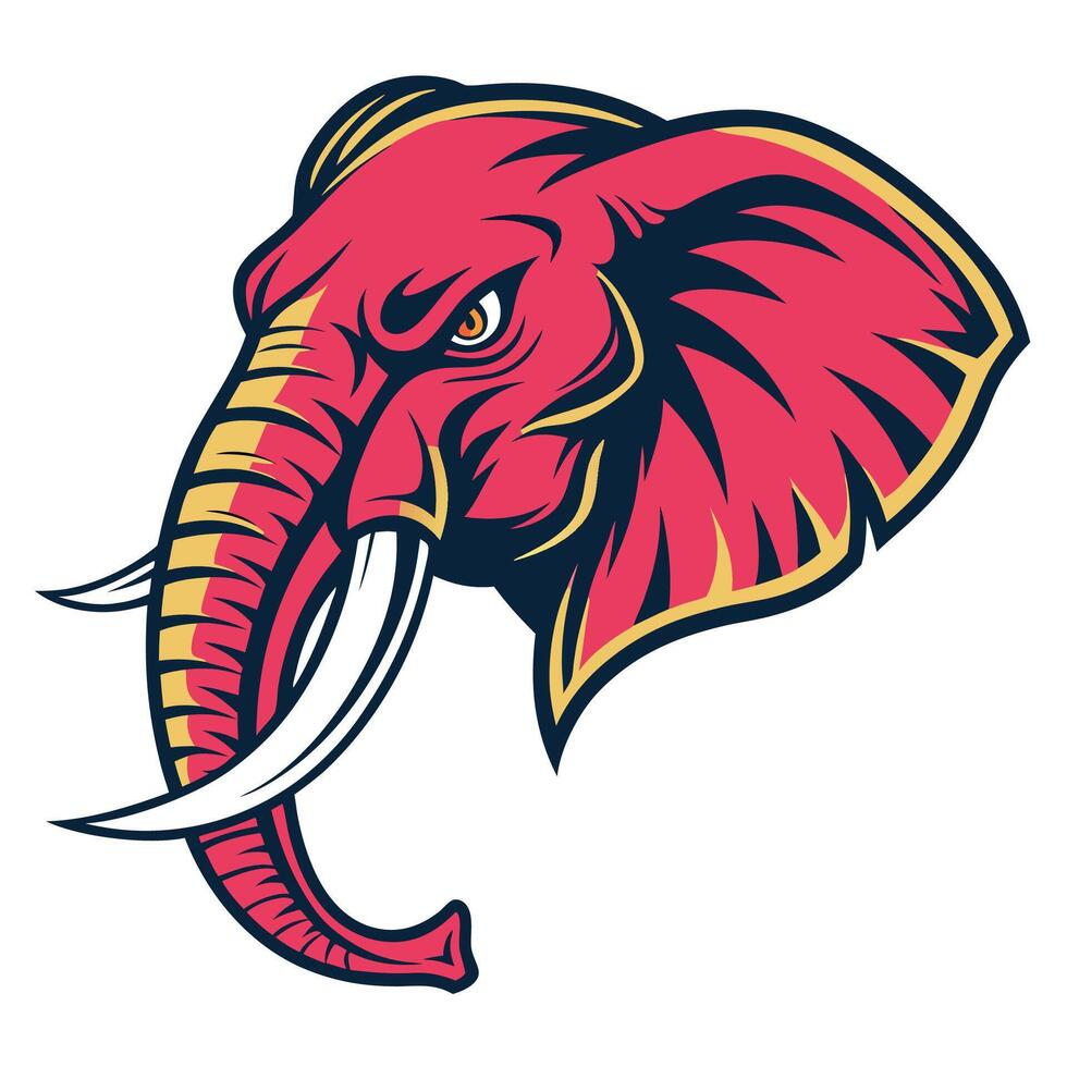 an elephant head with tusks and a red and yellow color vector