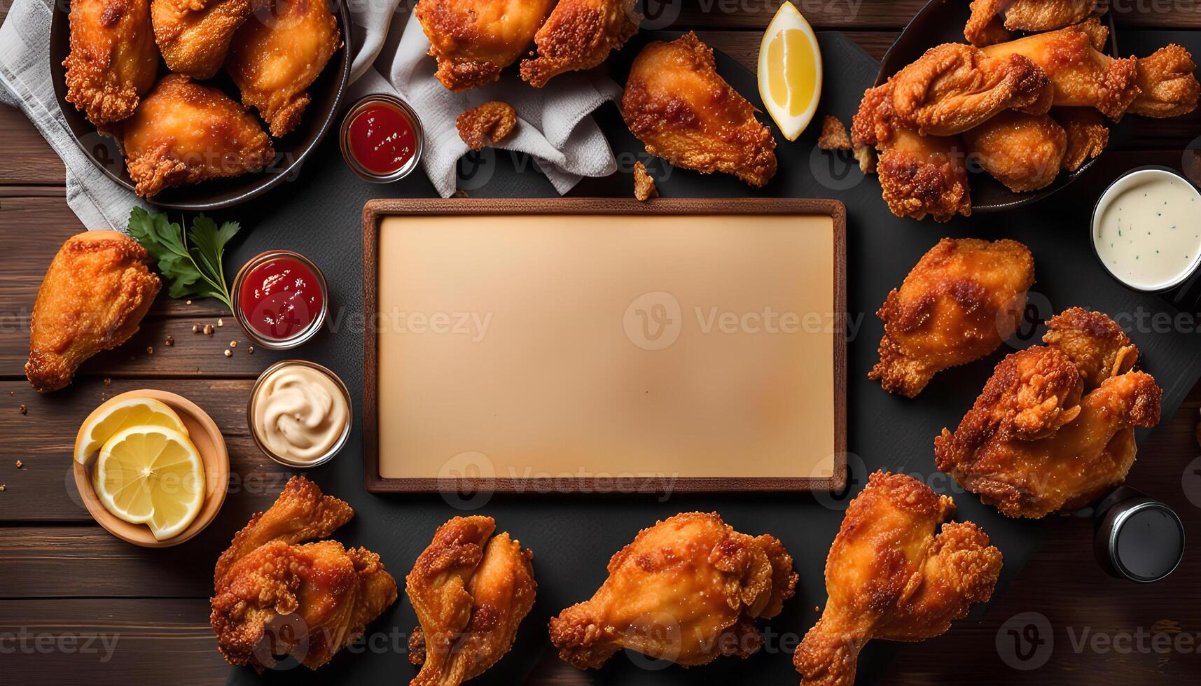 Fried Chicken with Lemon and Dips photo