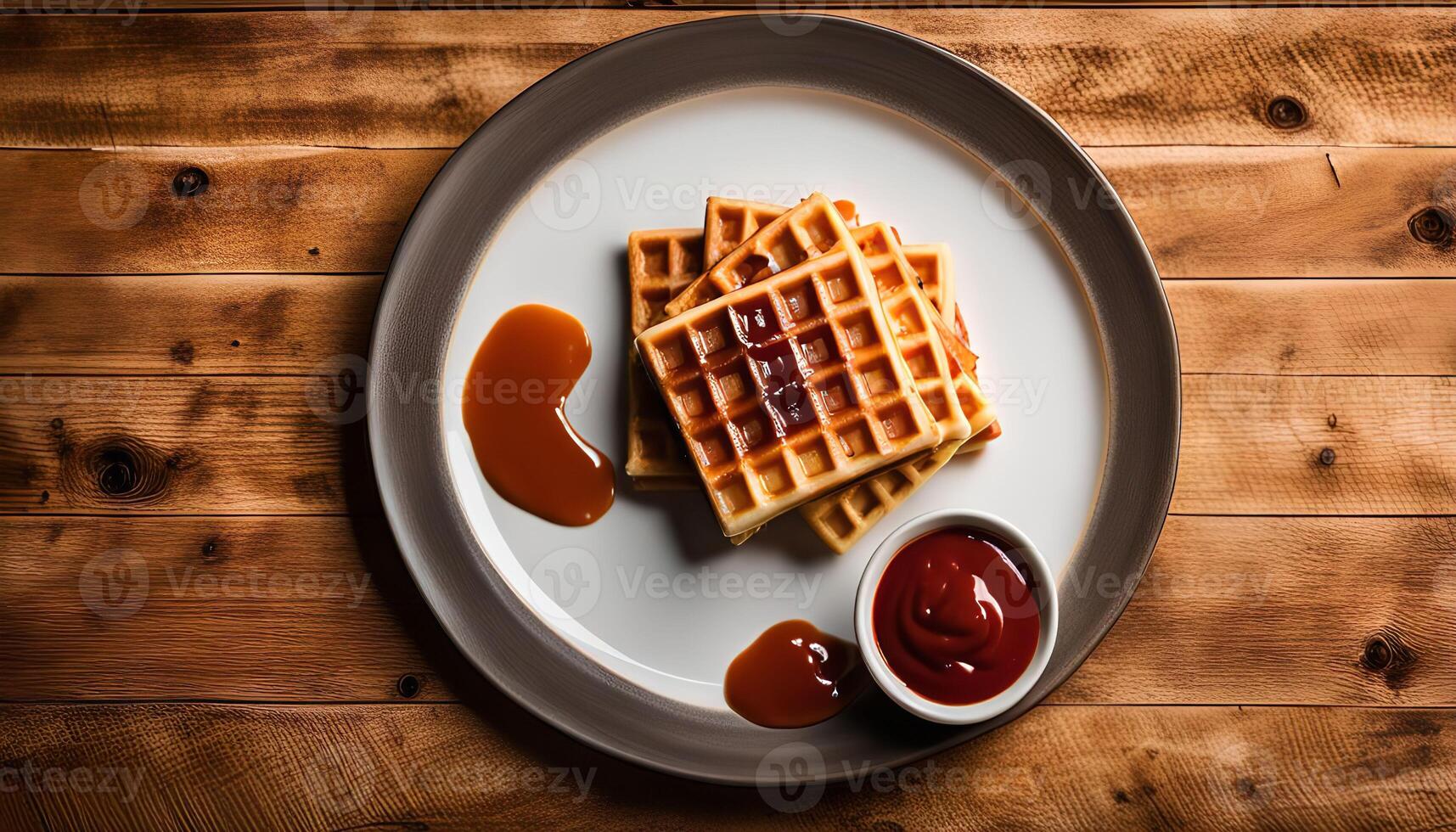 delicioso gofres con caramelo y salsa foto