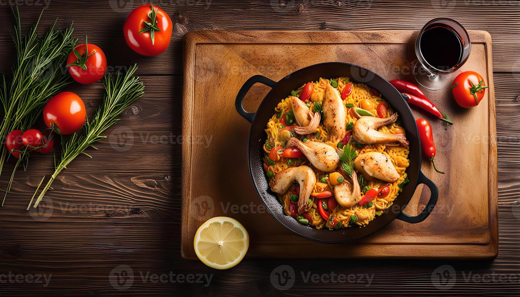Delicious Spanish Paella with Seafood and Vegetables photo