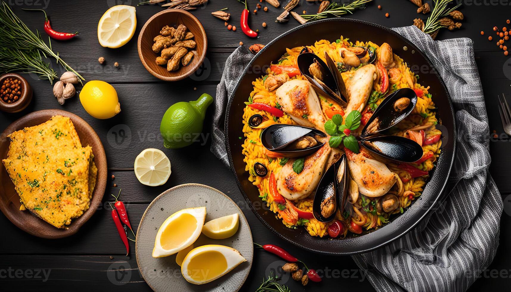 A Delicious Spanish Paella Dish photo