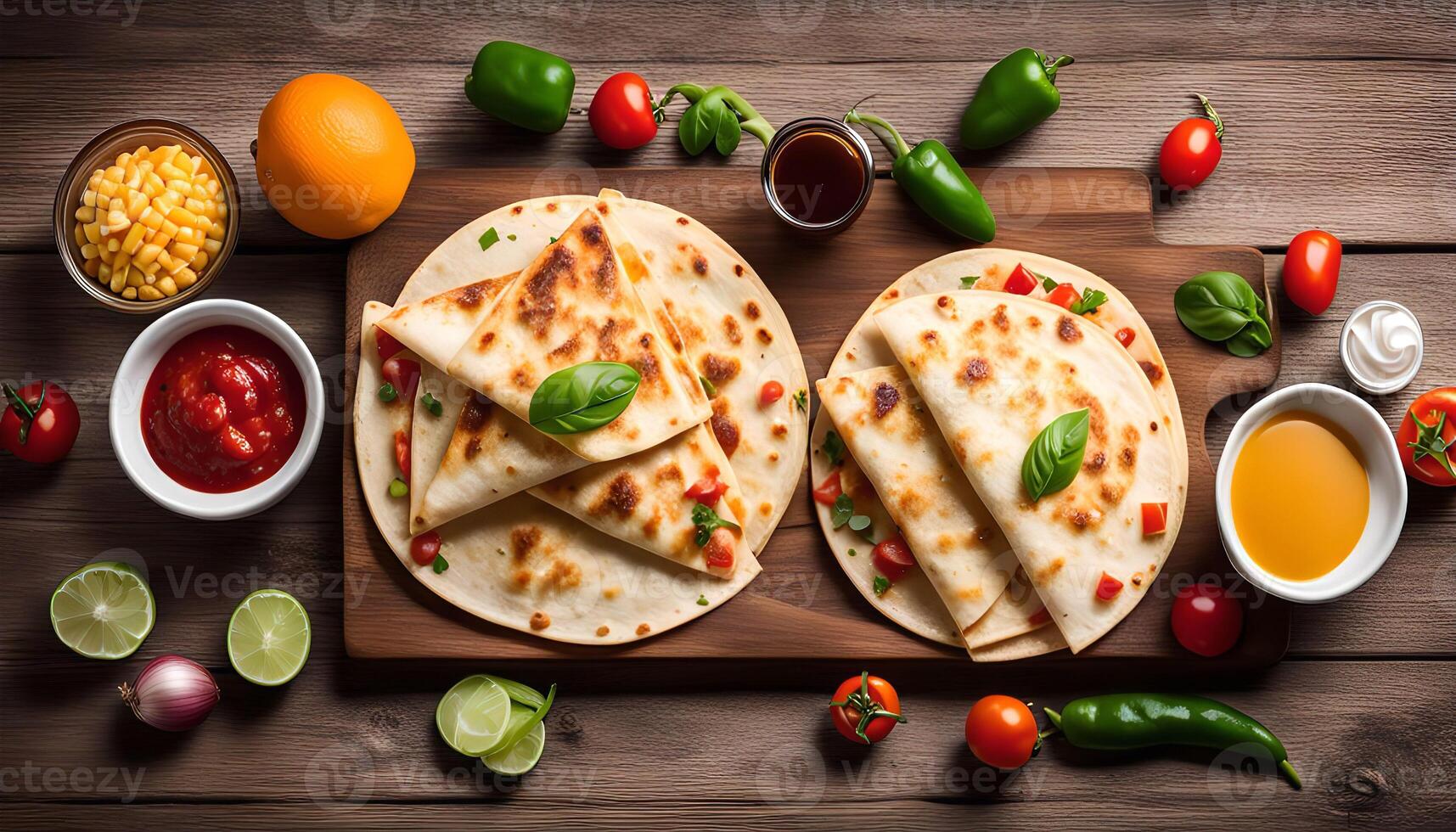 Delicious Quesadillas on a Wooden Background photo
