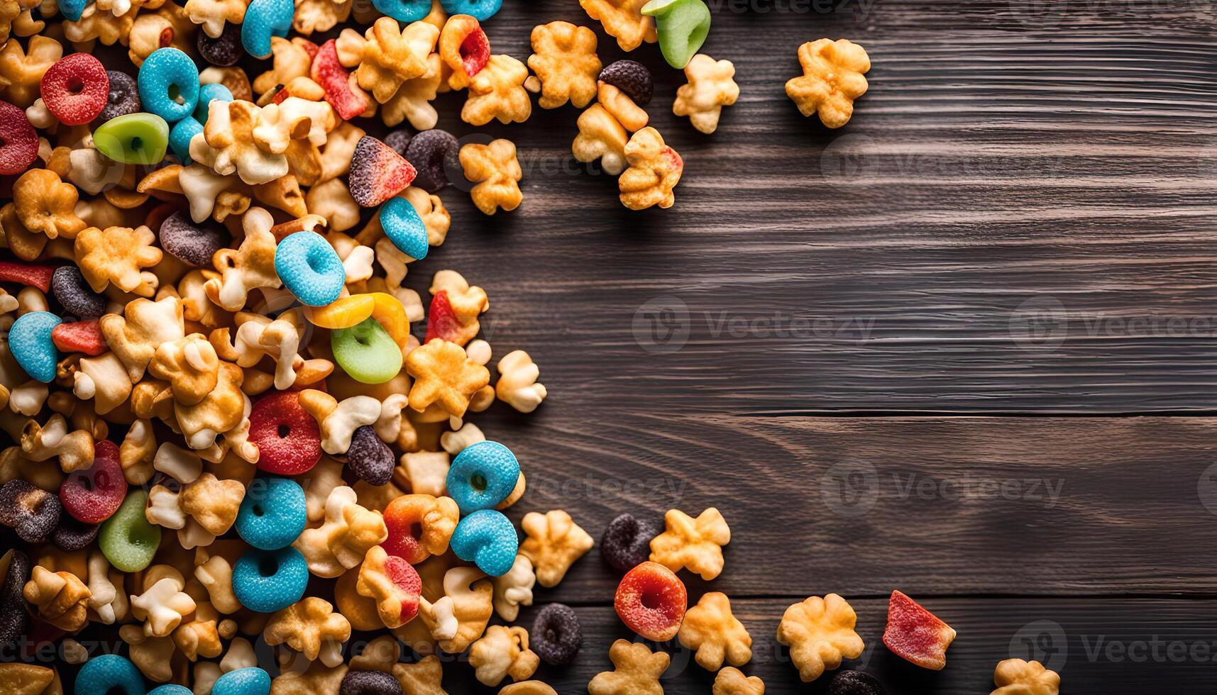 Colorful Cereal on Wooden Background photo