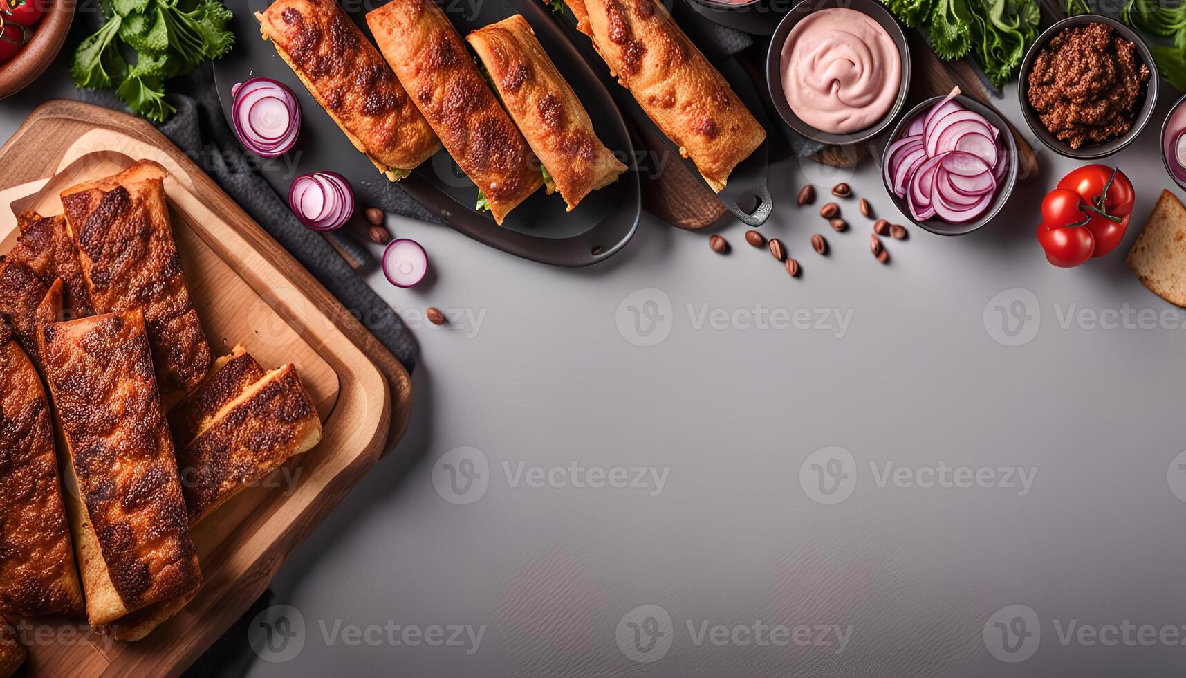 Delicious and fresh breadsticks with toppings for a perfect snack photo