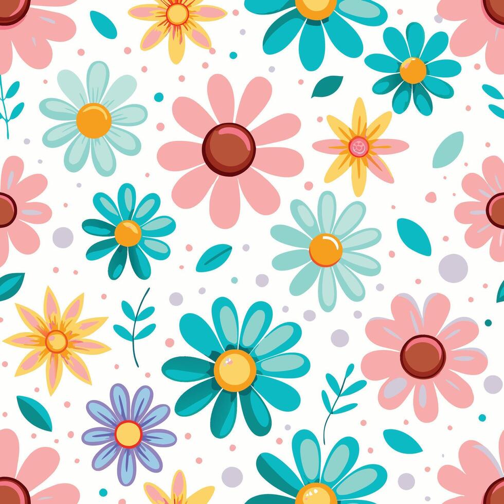 seamless pattern with colorful flowers on a white background vector
