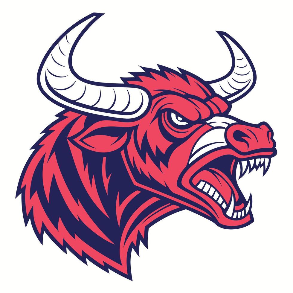 an angry bull head with horns and teeth vector