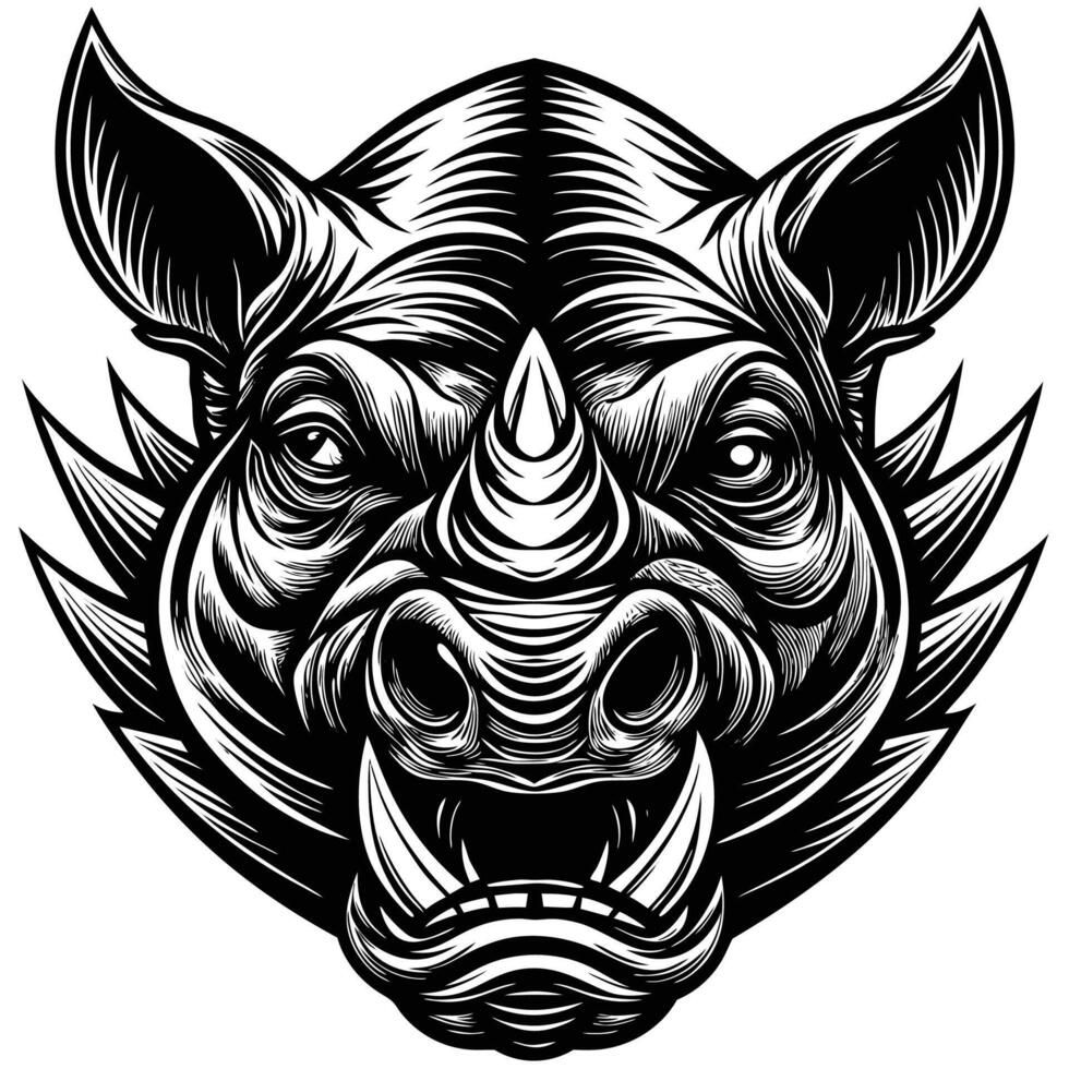 a rhinoceros head with a large mouth and sharp teeth vector