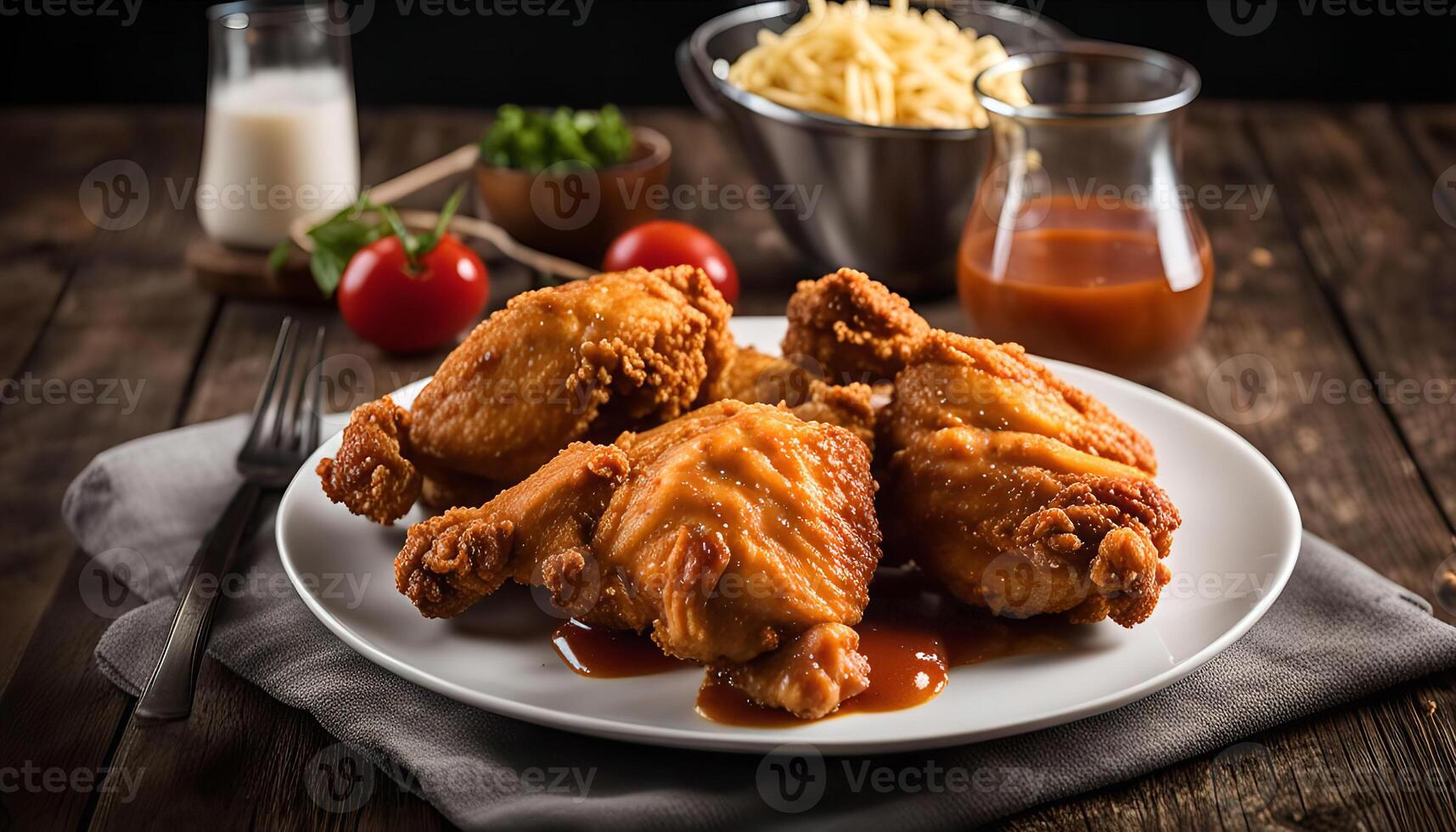 Crispy Fried Chicken Leg Quarters with Sauce photo