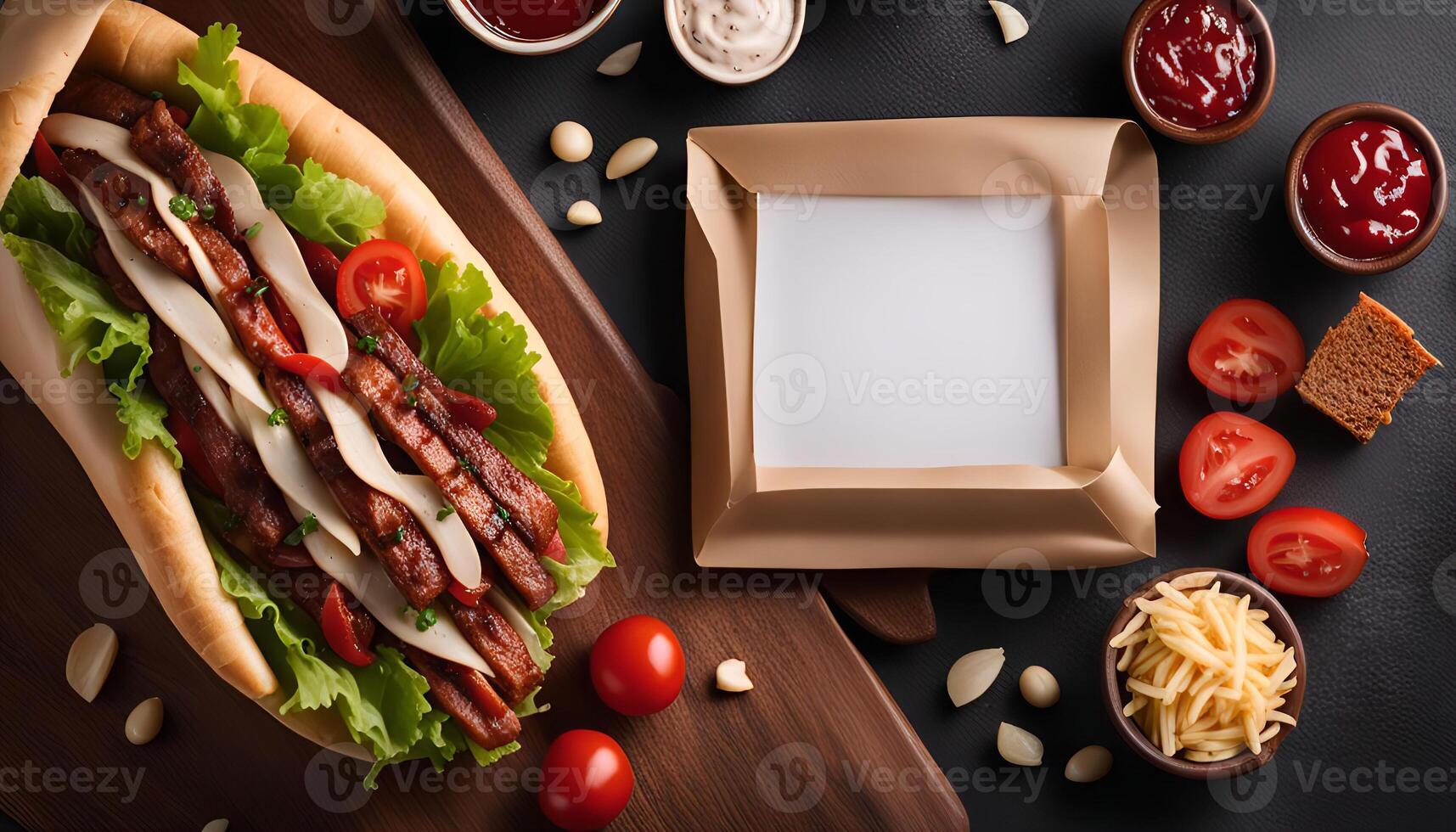 Delicious Sub with Bacon, Cheese, and Tomato Toppings photo
