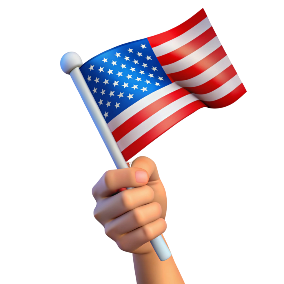 Hand Holding Small American Flag - Patriotic 3D png