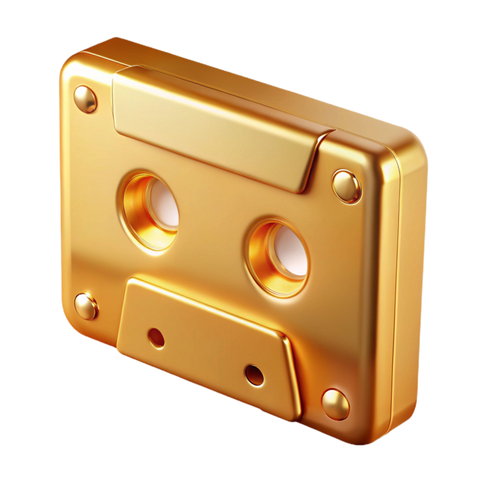 Golden Cassette Tape Retro Music Nostalgia 3D png