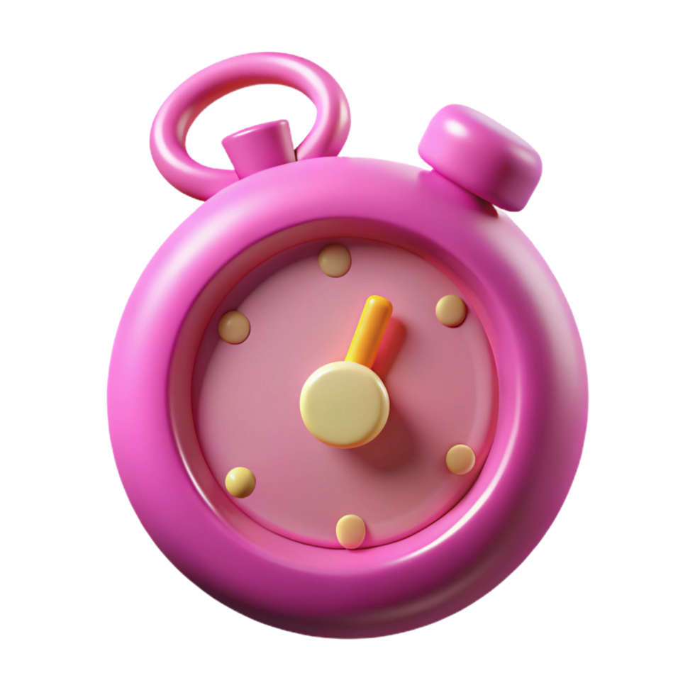 3D Render of a Pink Cartoon Stopwatch Timer png