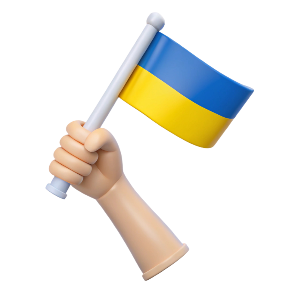 3D Render of a Hand Holding a Ukrainian Flag png
