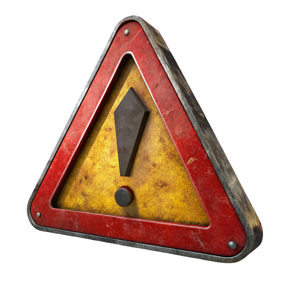 Grunge Warning Sign Exclamation Mark on Weathered png