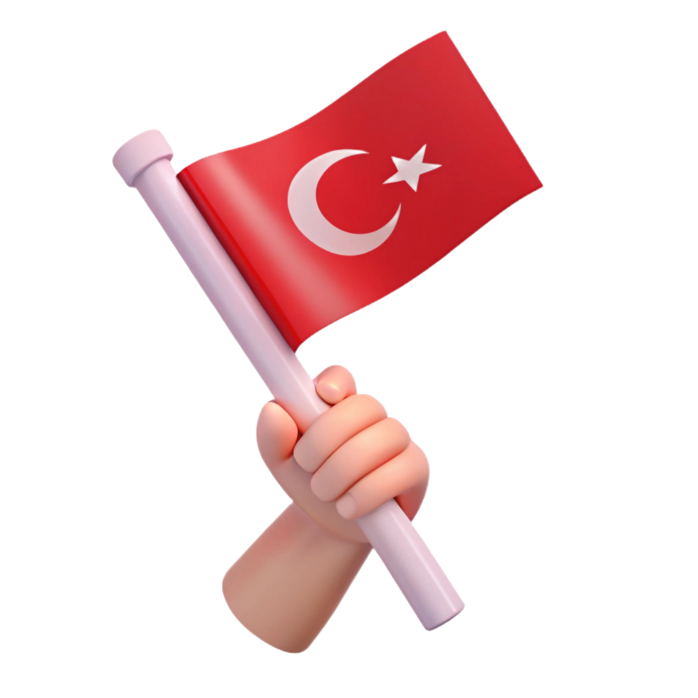 3D Render of a Hand Holding a Turkish Flag png