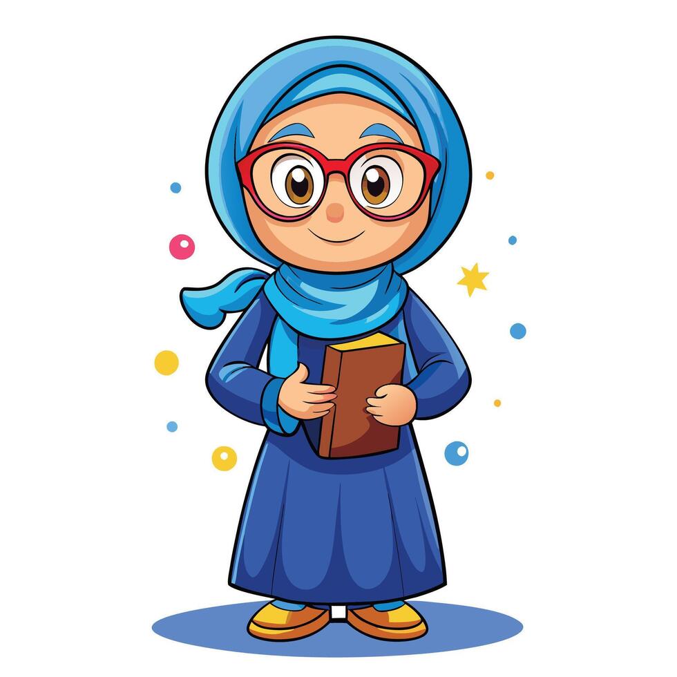 muslim girl in hijab holding a book vector