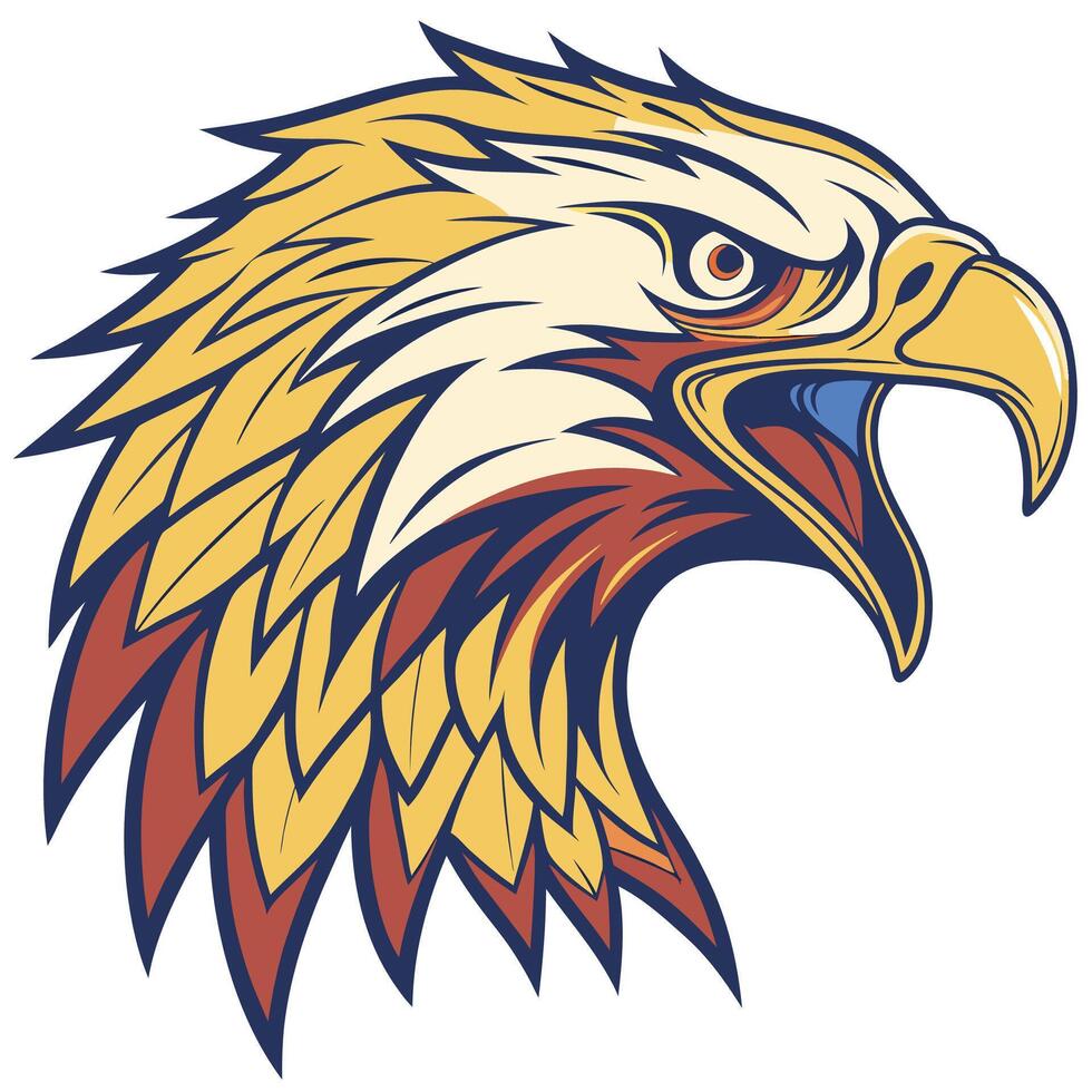 an eagle head with a beak and feathers vector
