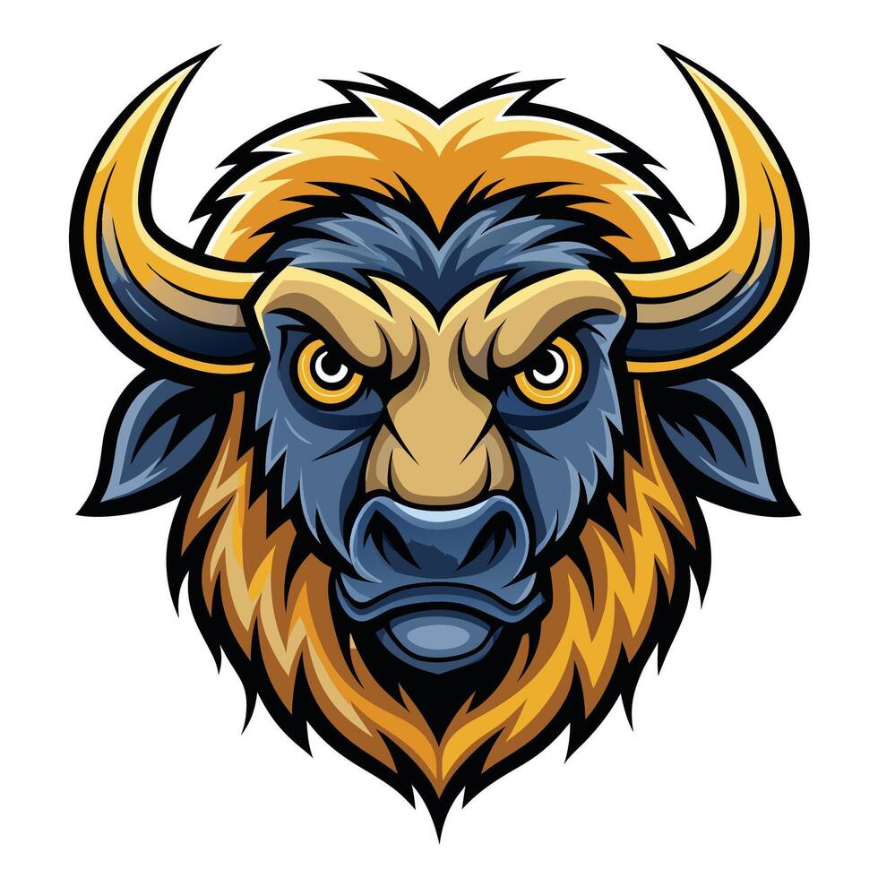 an angry buffalo head with horns vector