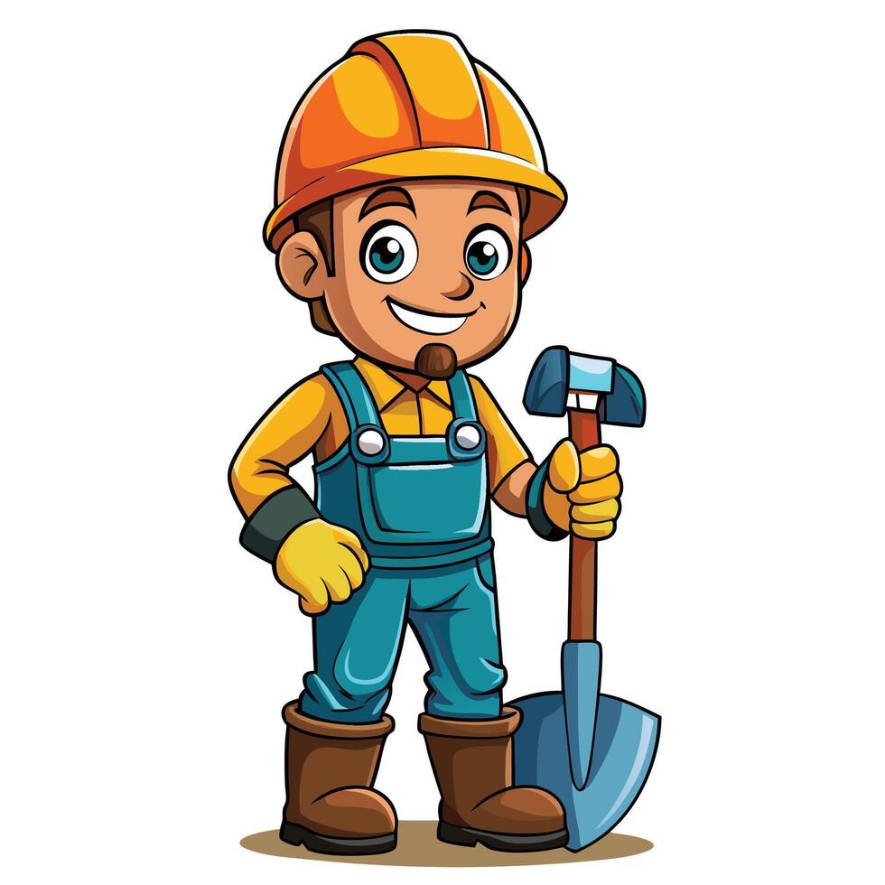 cartoon construction worker holding a shovel vector