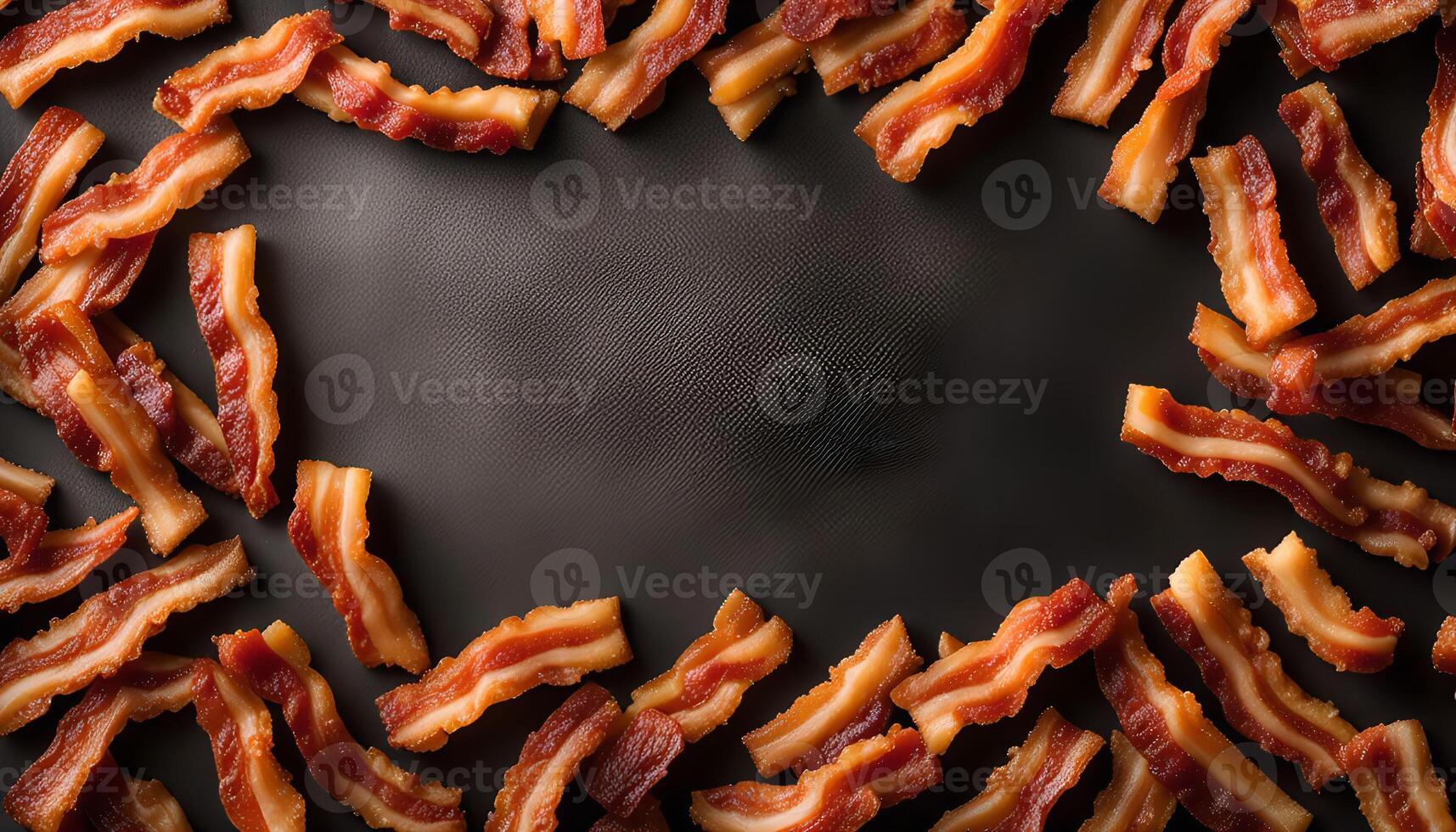 Crispy Bacon Frame on Black Background photo
