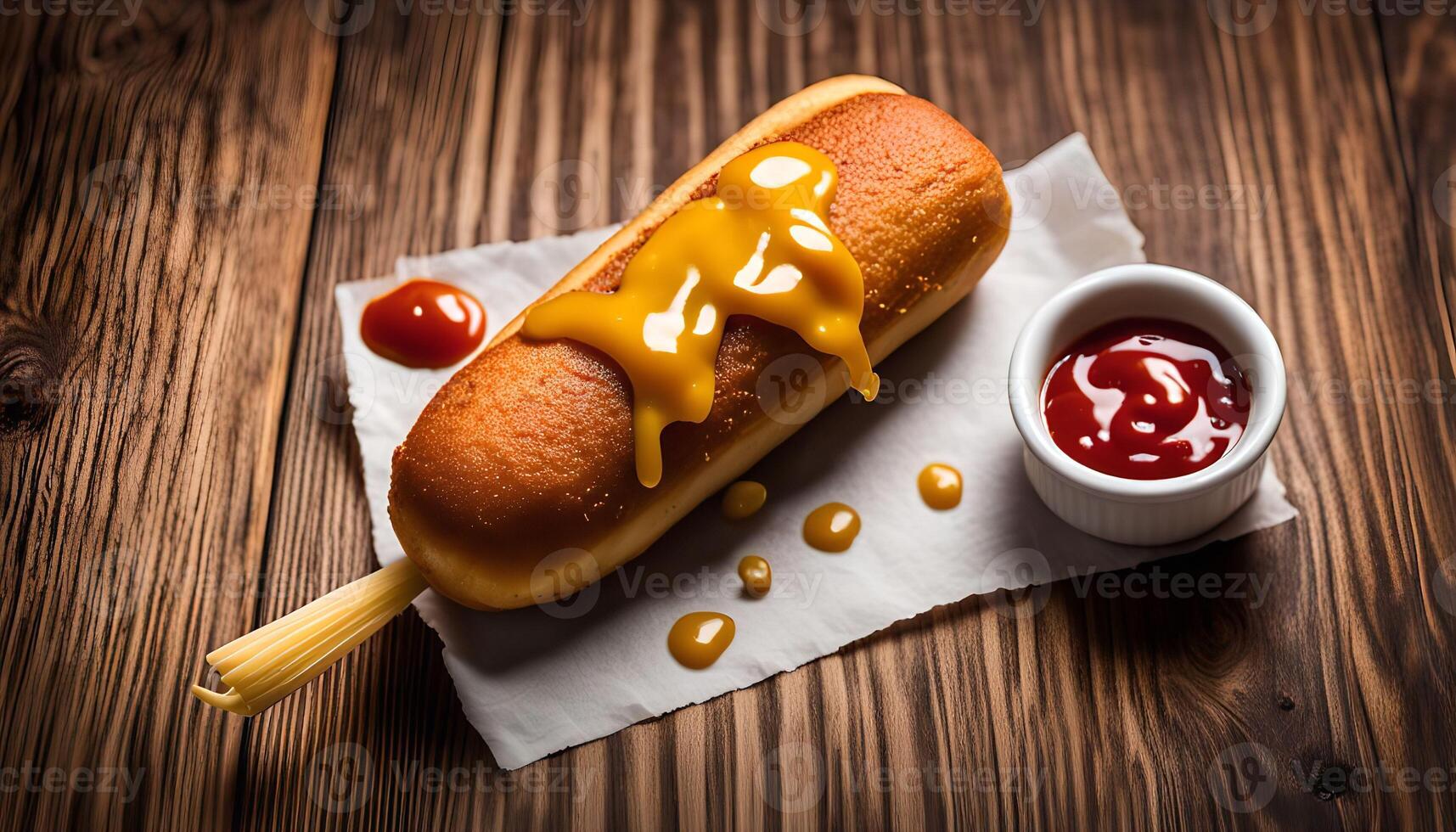 Corn Dog with Mustard and Ketchup photo